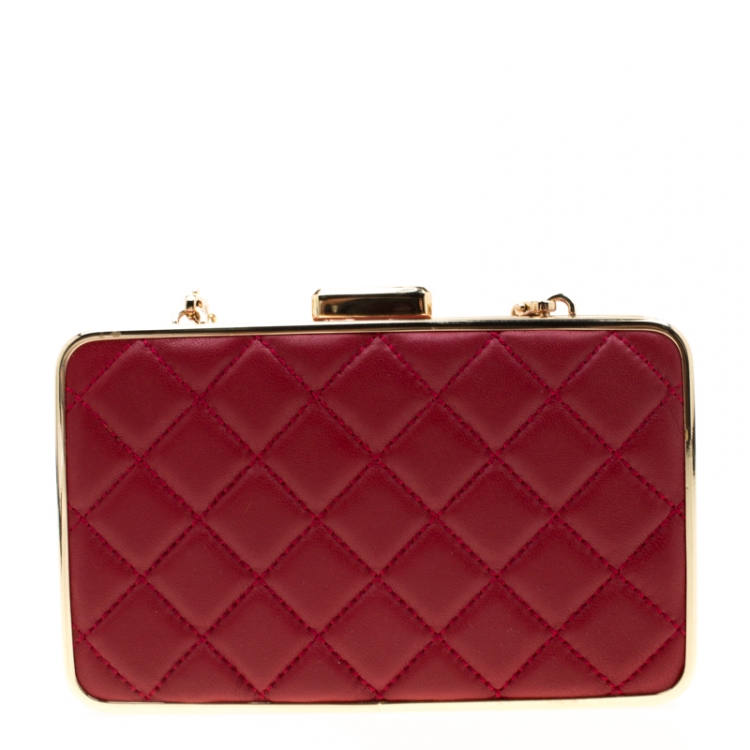 Pre Owned Michael Kors Red Quilted Leather Elsie Box Chain Clutch
