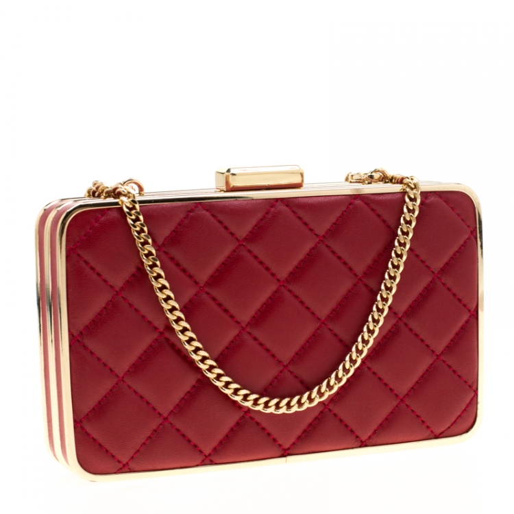 Pre Owned Michael Kors Red Quilted Leather Elsie Box Chain Clutch