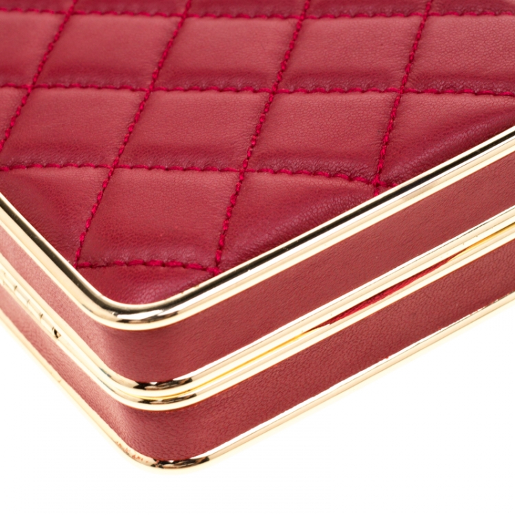 Pre Owned Michael Kors Red Quilted Leather Elsie Box Chain Clutch