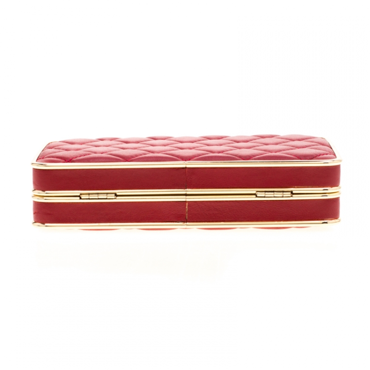 Pre Owned Michael Kors Red Quilted Leather Elsie Box Chain Clutch