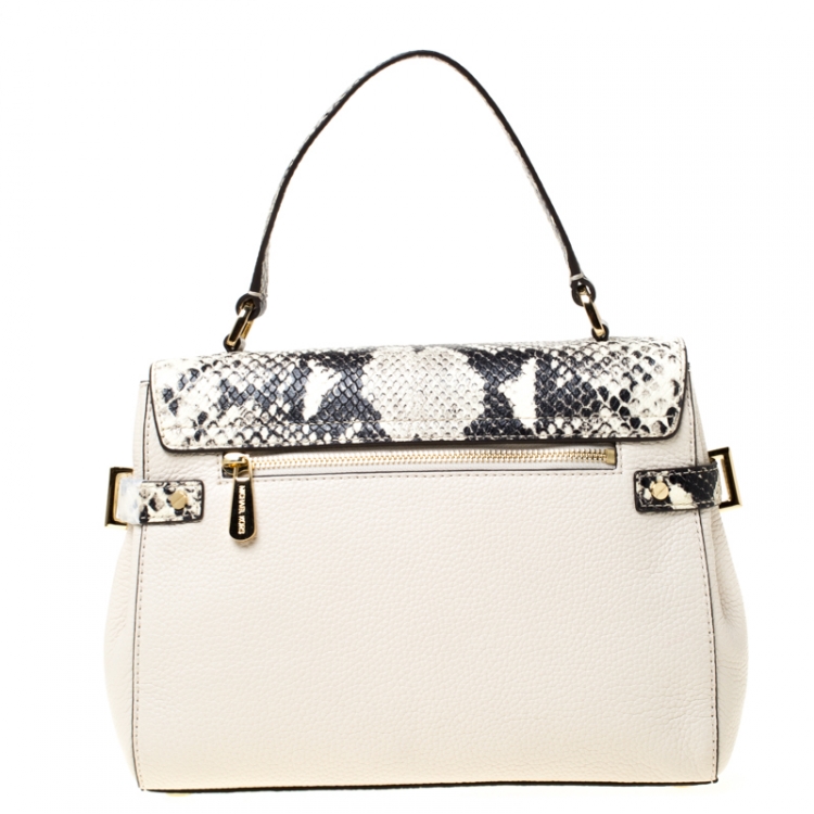 Pre Owned Micheal Kors Cream Python Embossed Leather Astrid Top Handle Bag