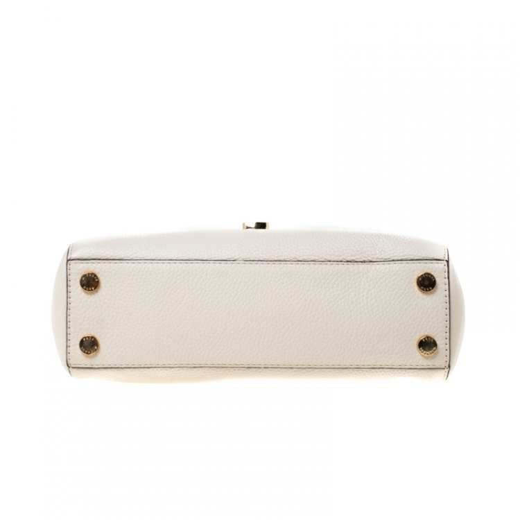 Pre Owned Micheal Kors Cream Python Embossed Leather Astrid Top Handle Bag