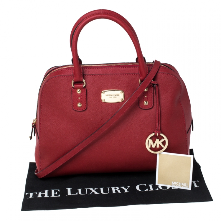 Pre Owned Michael Michael Kors Red Saffiano Leather Scarlet Satchel