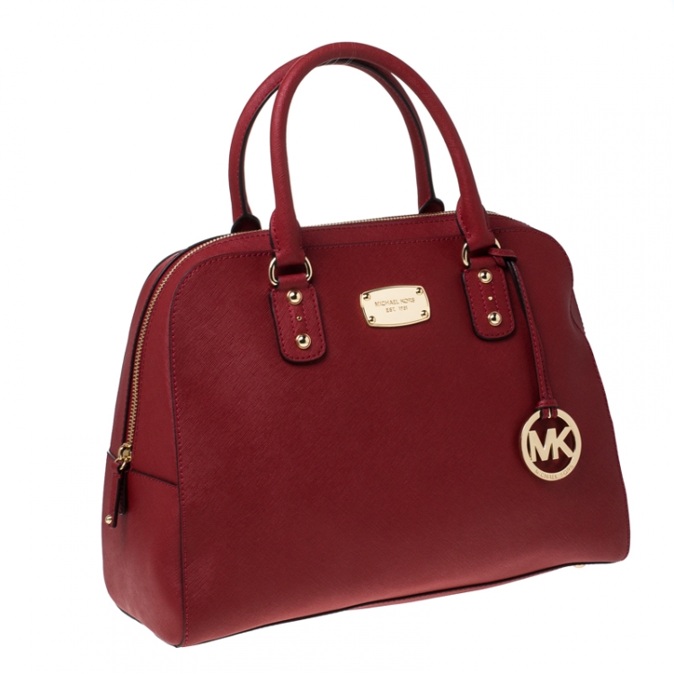 Pre Owned Michael Michael Kors Red Saffiano Leather Scarlet Satchel