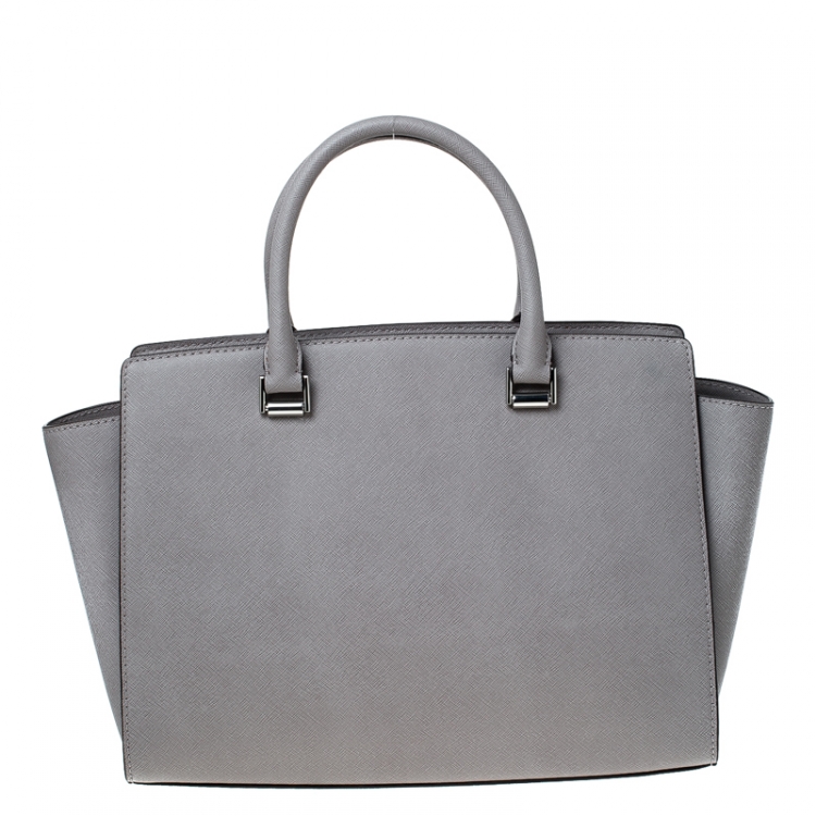 Pre Owned MICHAEL Michael Kors Grey Saffiano Leather Large Selma Tote