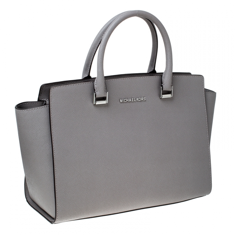 Pre Owned MICHAEL Michael Kors Grey Saffiano Leather Large Selma Tote