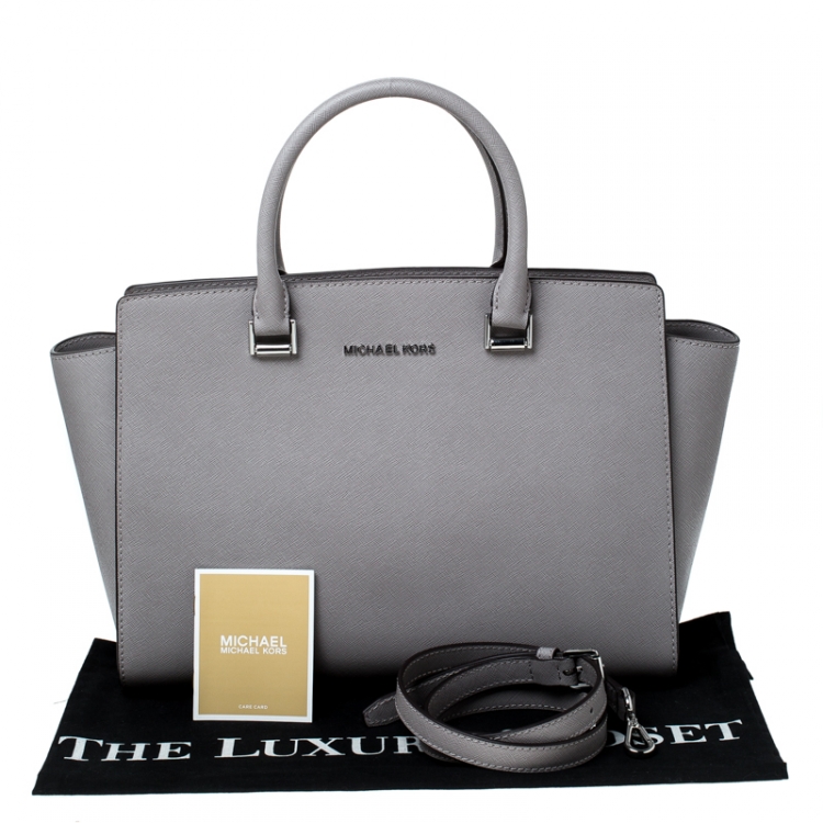 Pre Owned MICHAEL Michael Kors Grey Saffiano Leather Large Selma Tote