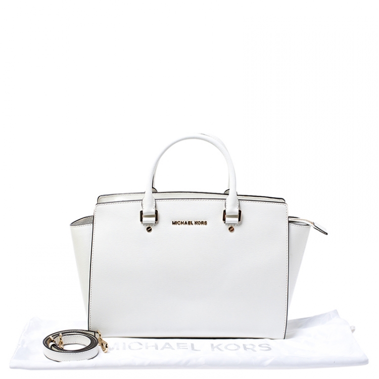 Pre Owned MICHAEL Michael Kors White Patent Leather Large Selma Satchel