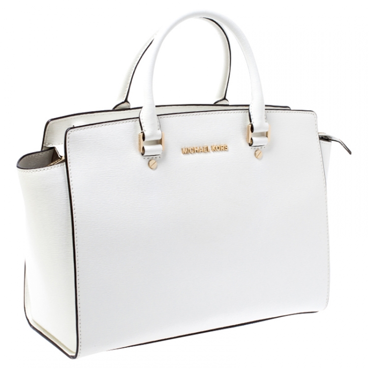 Pre Owned MICHAEL Michael Kors White Patent Leather Large Selma Satchel