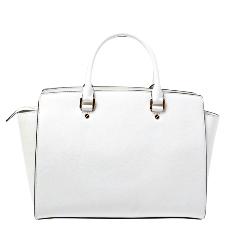 Pre Owned MICHAEL Michael Kors White Patent Leather Large Selma Satchel