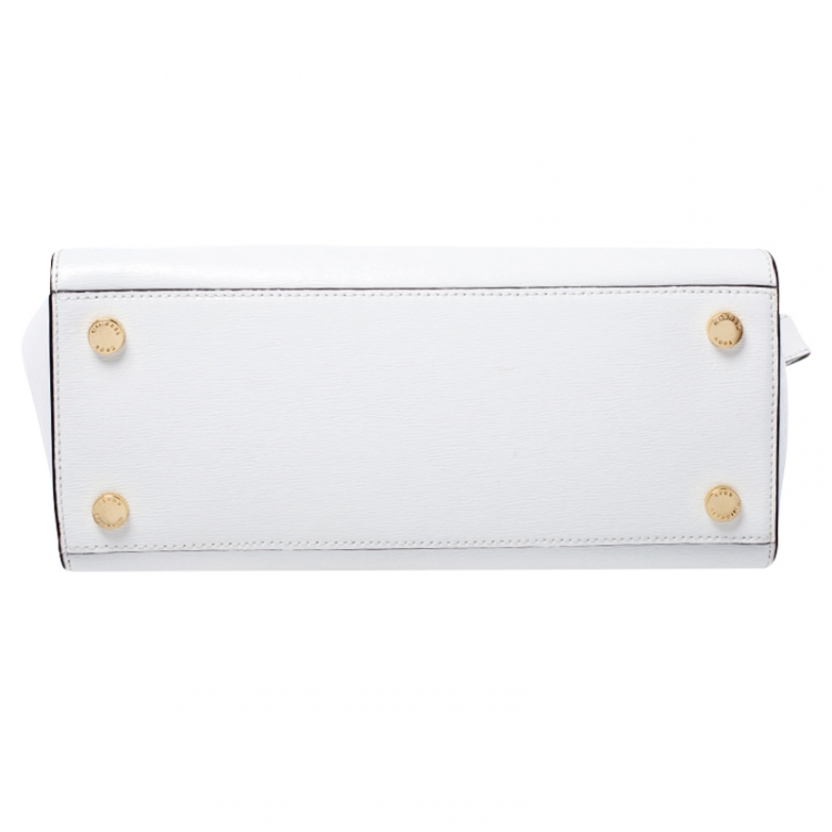 Pre Owned MICHAEL Michael Kors White Patent Leather Large Selma Satchel