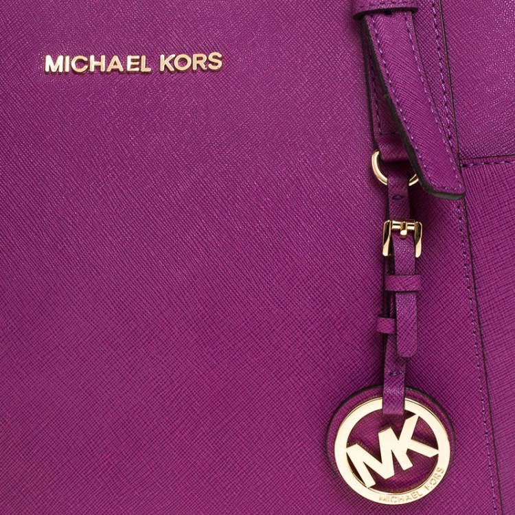 Pre Owned Michael Michael Kors Purple Saffiano Leather Top Zip Jet Set Tote