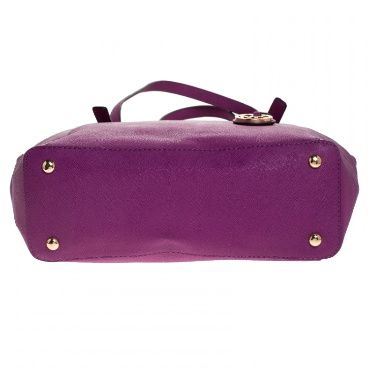 Pre Owned Michael Michael Kors Purple Saffiano Leather Top Zip Jet Set Tote