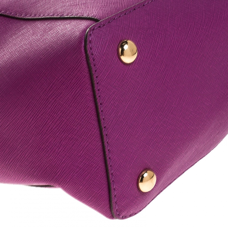 Pre Owned Michael Michael Kors Purple Saffiano Leather Top Zip Jet Set Tote