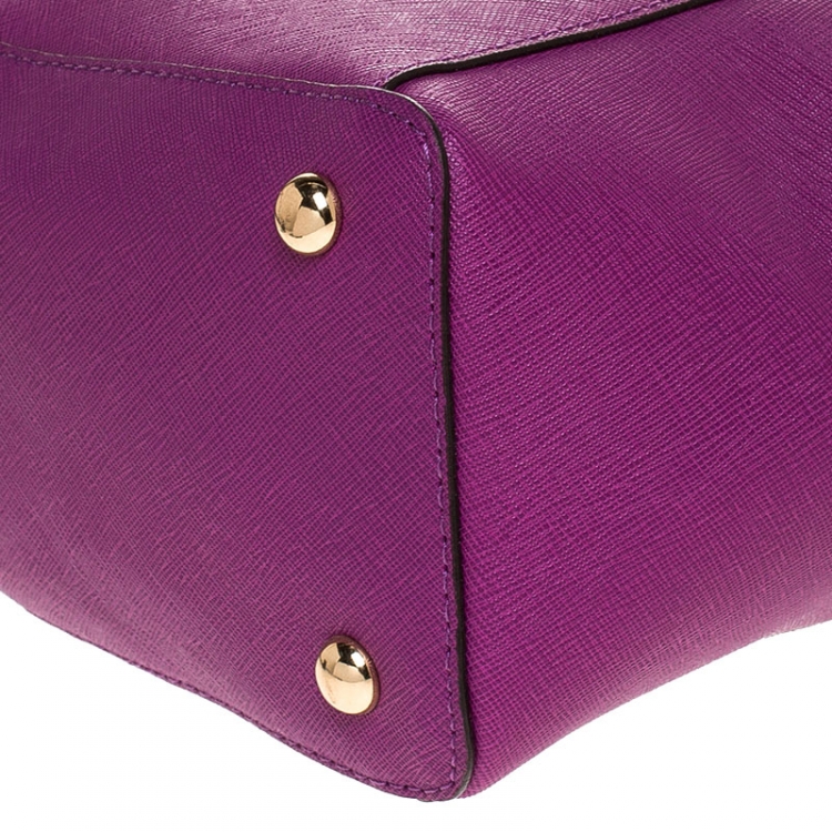 Pre Owned Michael Michael Kors Purple Saffiano Leather Top Zip Jet Set Tote