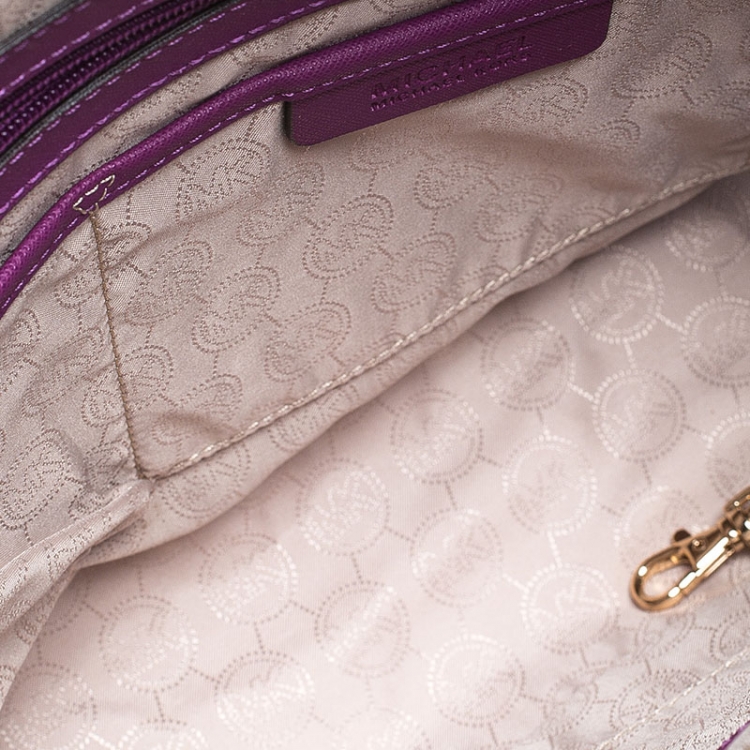 Pre Owned Michael Michael Kors Purple Saffiano Leather Top Zip Jet Set Tote
