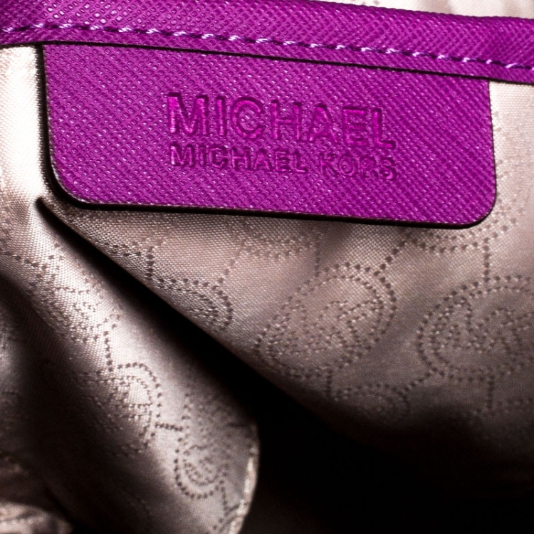 Pre Owned Michael Michael Kors Purple Saffiano Leather Top Zip Jet Set Tote