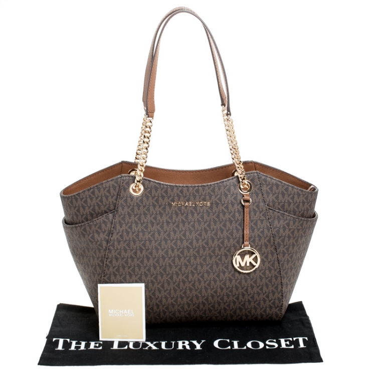 Pre Owned Michael Kors Brown Coated Canvas Jet Set Travel Satchel