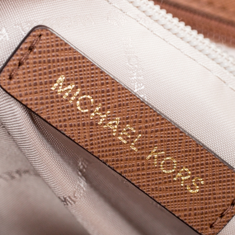 Pre Owned Michael Kors Brown Coated Canvas Jet Set Travel Satchel