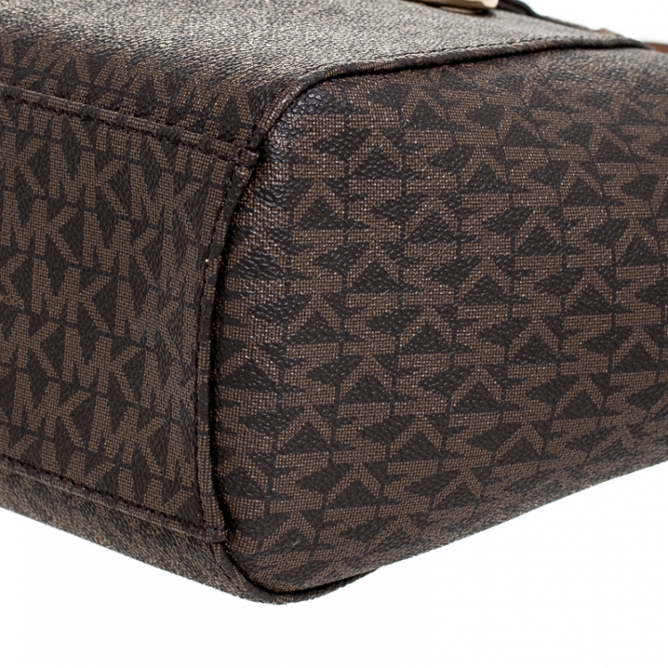 Pre Owned Michael Kors Brown Coated Canvas Jet Set Travel Satchel