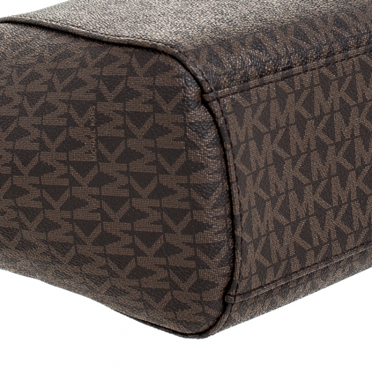 Pre Owned Michael Kors Brown Coated Canvas Jet Set Travel Satchel