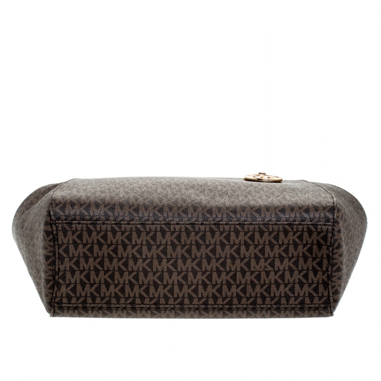 Pre Owned Michael Kors Brown Coated Canvas Jet Set Travel Satchel