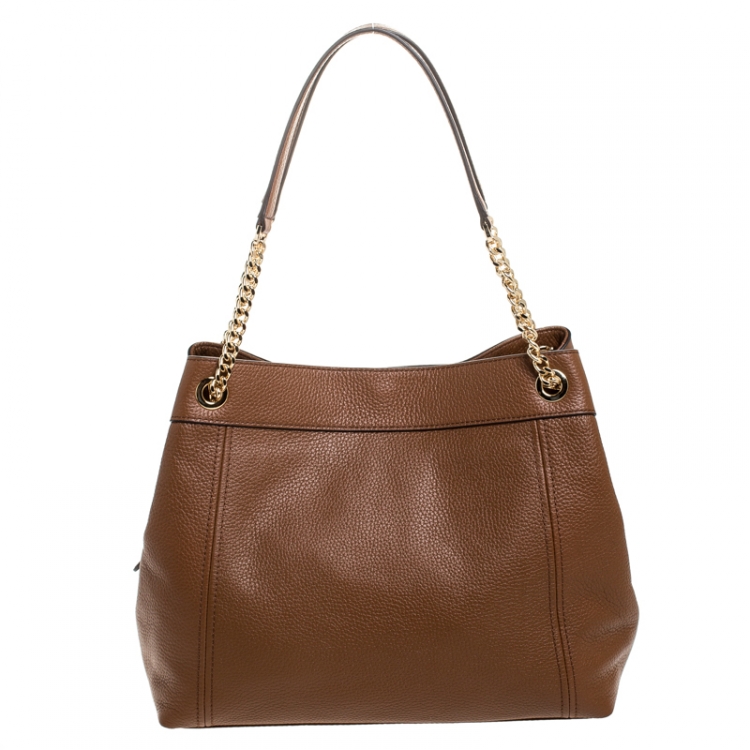 Pre Owned Michael Michael Kors Brown Leather Jet Set Chain Tote