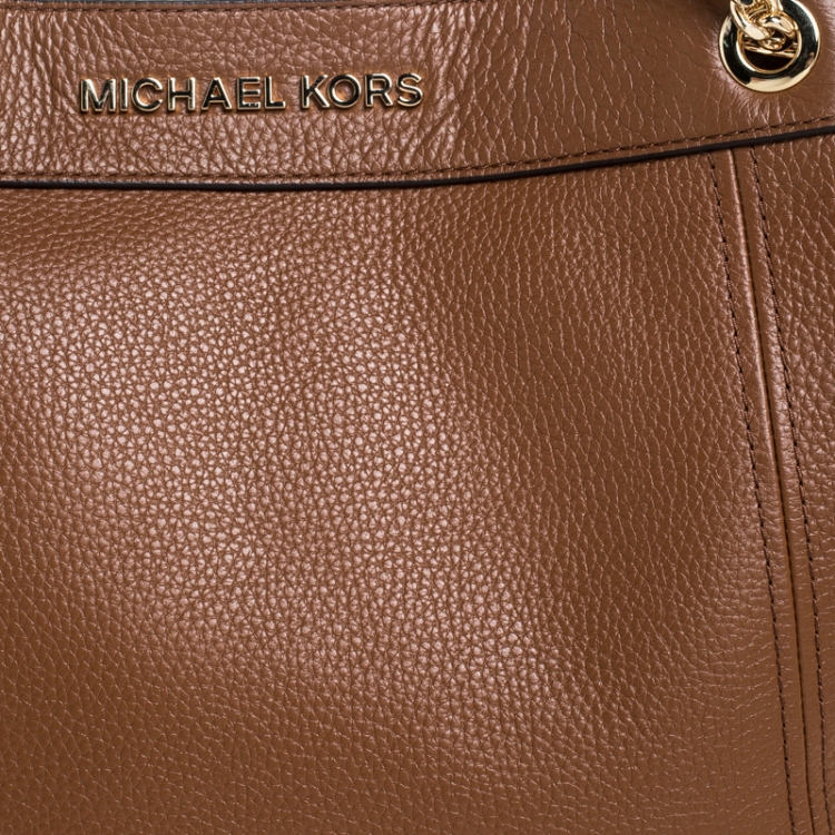 Pre Owned Michael Michael Kors Brown Leather Jet Set Chain Tote