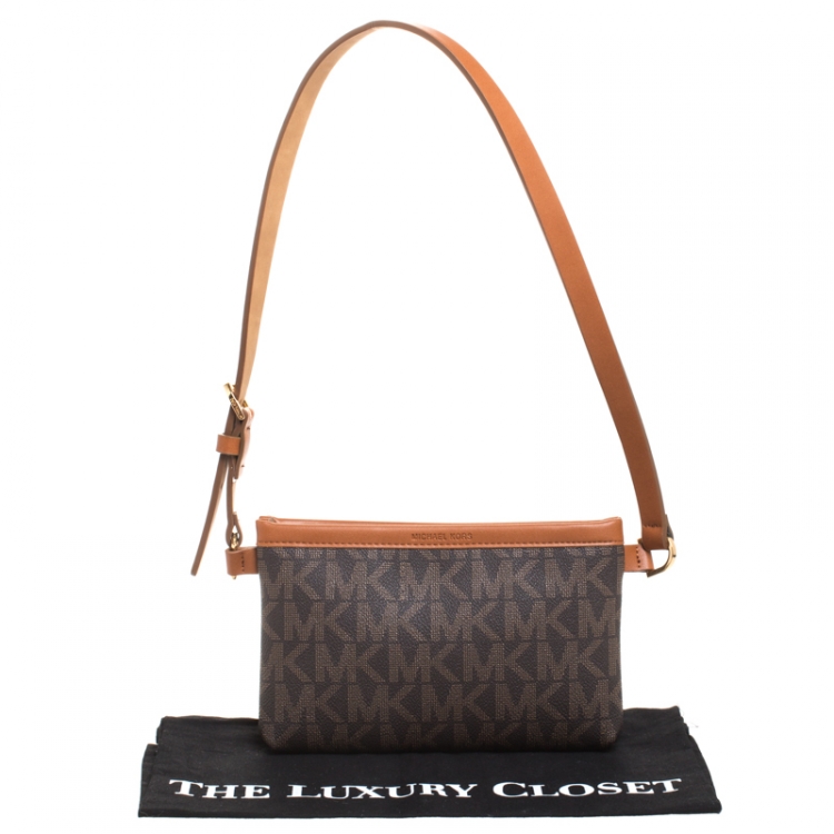 Pre Owned MICHAEL Michael Kors Brown/Tan Signature Coated Canvas and Leather Belt Bag