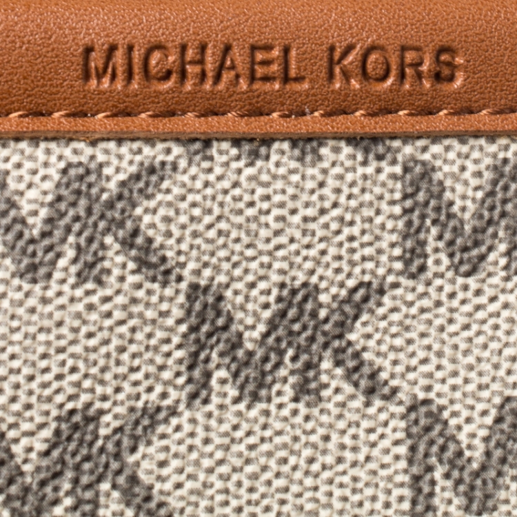 Pre Owned MICHAEL Michael Kors Beige/Tan Signature Coated Canvas and Leather Belt Bag