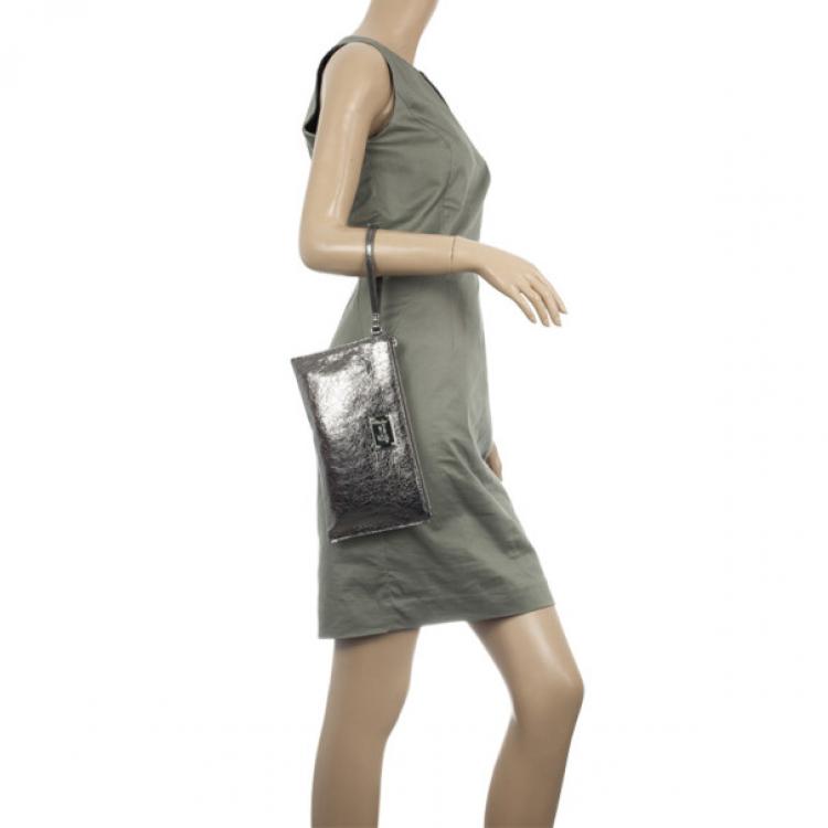 Pre Owned MICHAEL Michael Kors Large Jet Set Crinkled Metallic Clutch