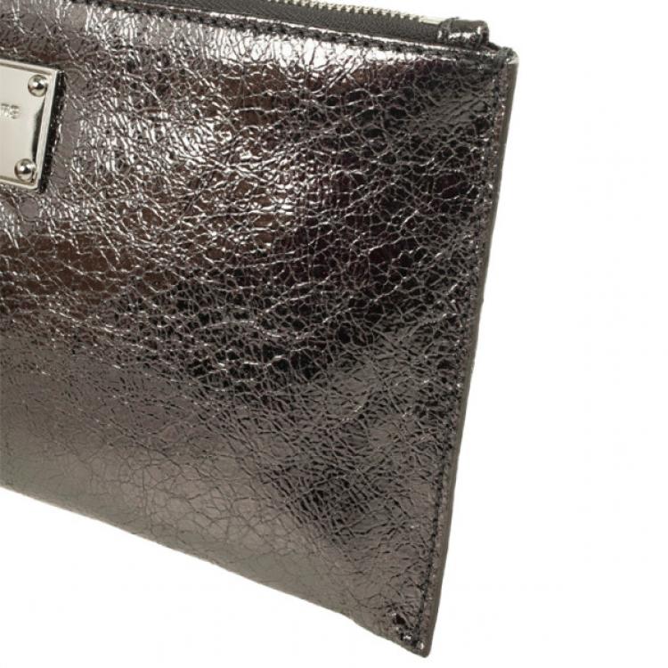 Pre Owned MICHAEL Michael Kors Large Jet Set Crinkled Metallic Clutch
