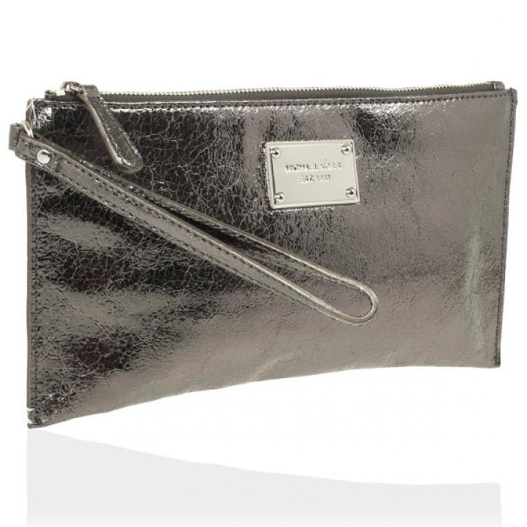 Pre Owned MICHAEL Michael Kors Large Jet Set Crinkled Metallic Clutch