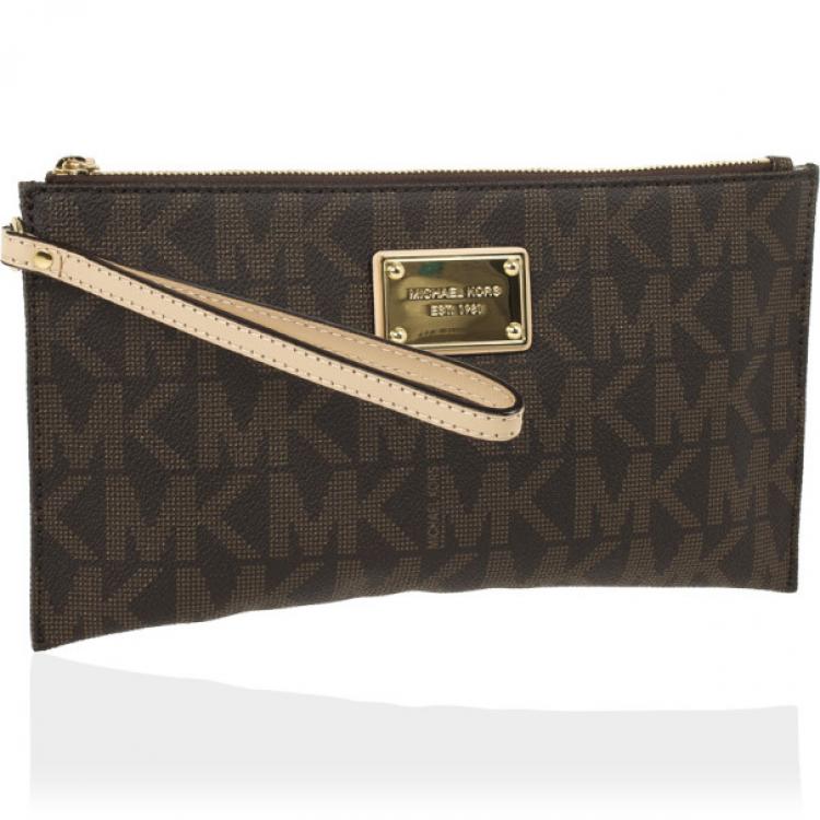 Pre Owned MICHAEL Michael Kors Brown Monogram Large Wristlet