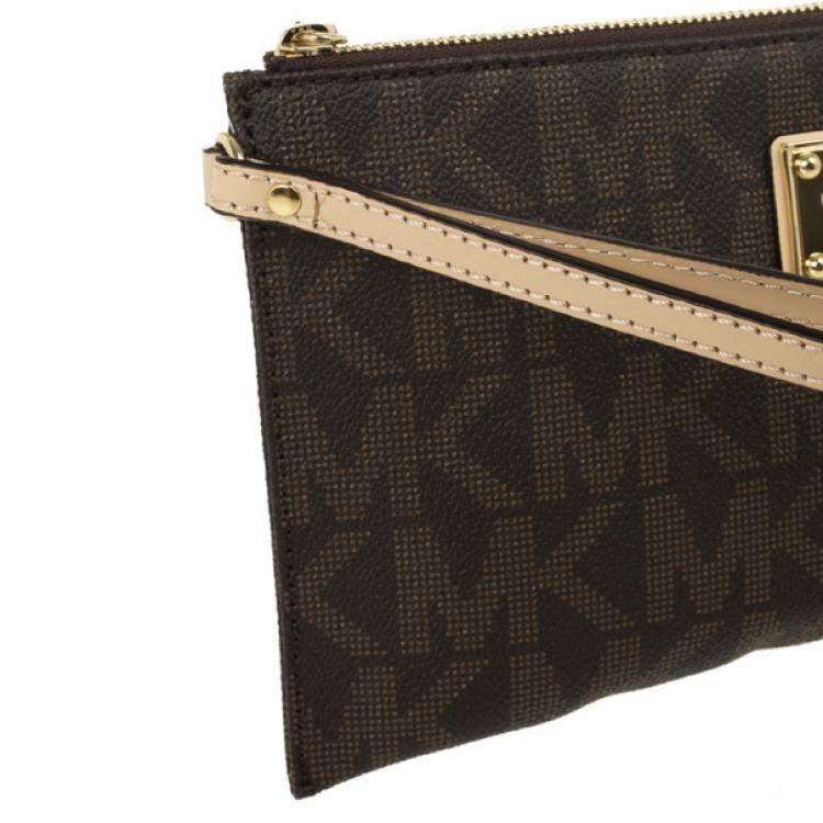 Pre Owned MICHAEL Michael Kors Brown Monogram Large Wristlet
