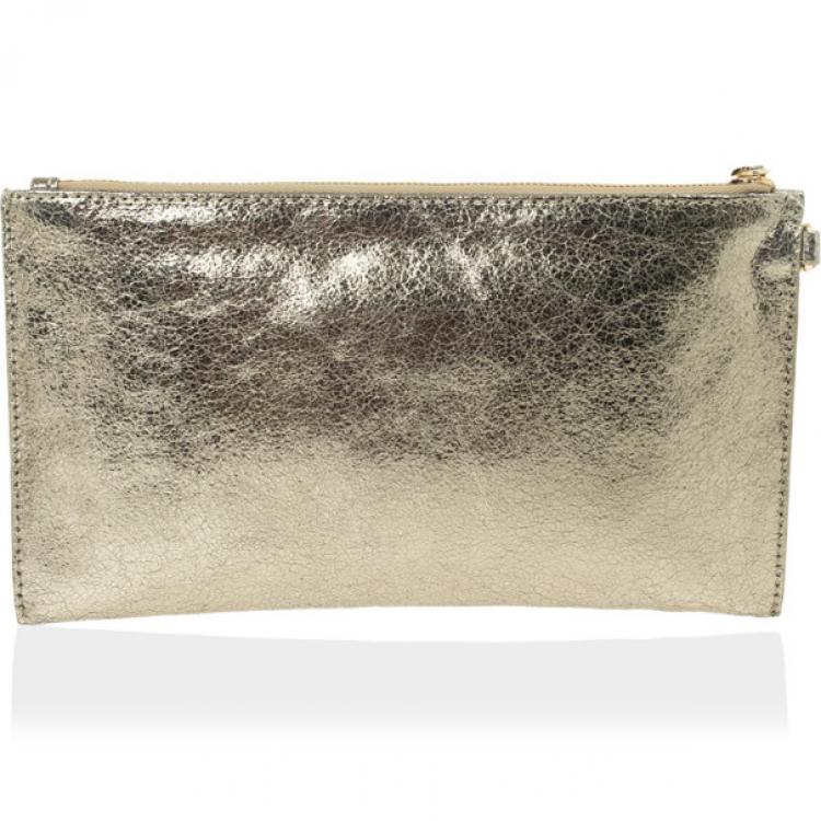 Pre Owned MICHAEL Michael Kors Large Jet Set Crinkled Metallic Clutch Bag