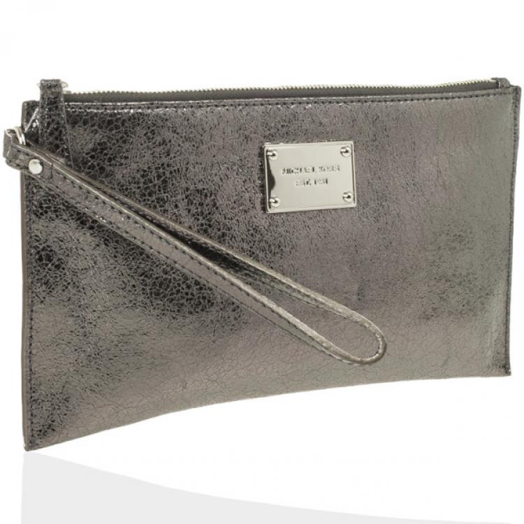 Pre Owned MICHAEL Michael Kors Gunmetal Large Jet Set Clutch Bag