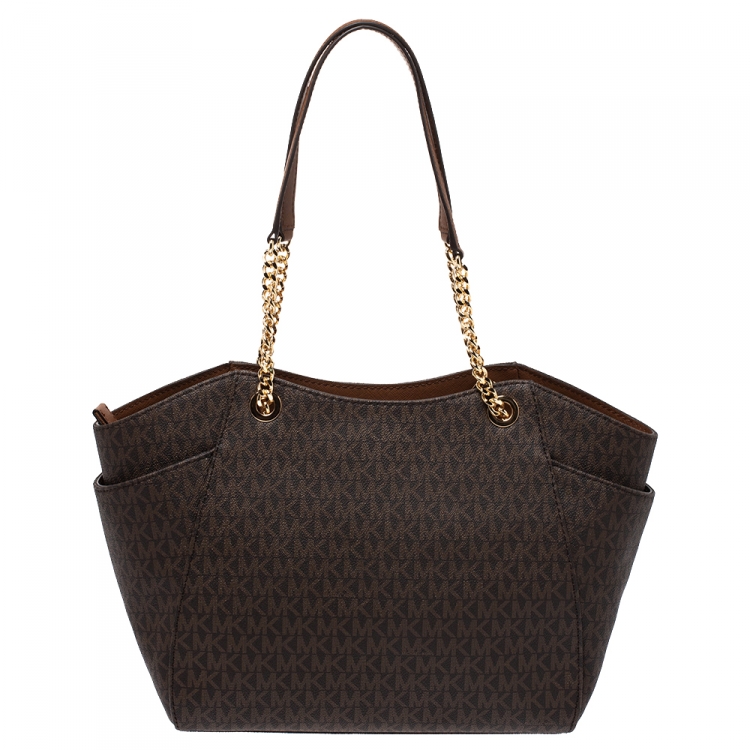 Pre Owned MICHAEL Michael Kors Brown Coated Canvas Jet Set Chain Shoulder Bag