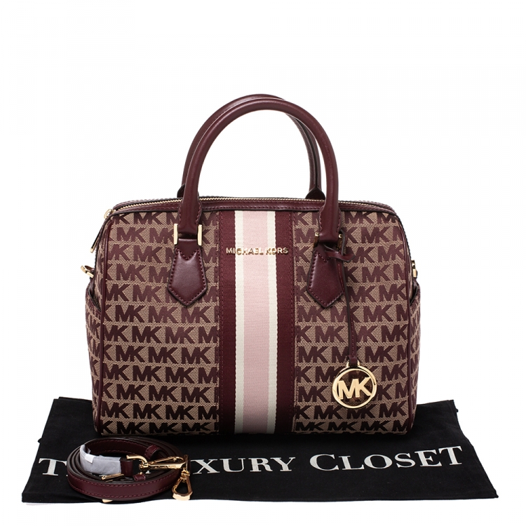 Pre Owned MICHAEL Michael Kors Burgundy Canvas and Leather Bedfod Boston Bag