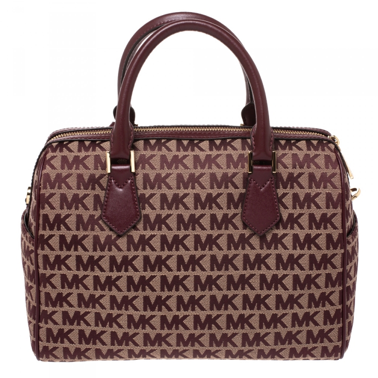 Pre Owned MICHAEL Michael Kors Burgundy Canvas and Leather Bedfod Boston Bag