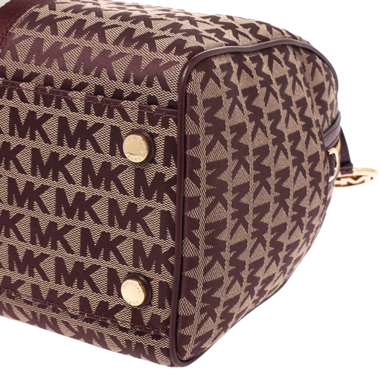 Pre Owned MICHAEL Michael Kors Burgundy Canvas and Leather Bedfod Boston Bag