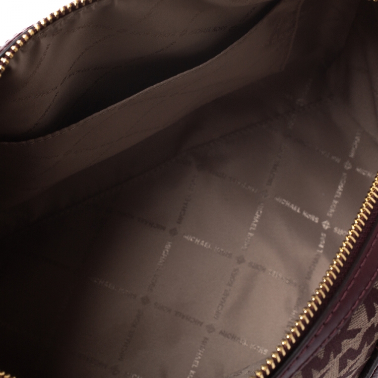 Pre Owned MICHAEL Michael Kors Burgundy Canvas and Leather Bedfod Boston Bag
