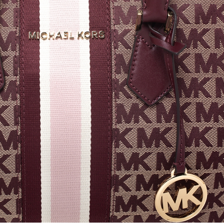 Pre Owned MICHAEL Michael Kors Burgundy Canvas and Leather Bedfod Boston Bag