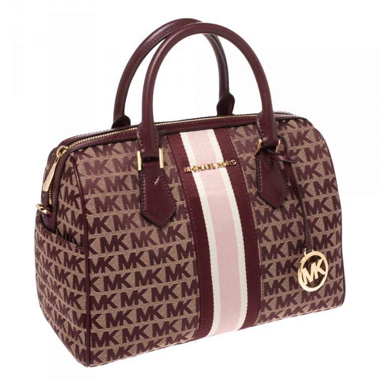 Pre Owned MICHAEL Michael Kors Burgundy Canvas and Leather Bedfod Boston Bag