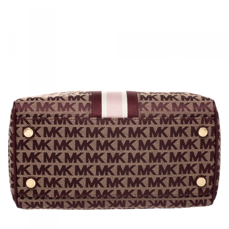 Pre Owned MICHAEL Michael Kors Burgundy Canvas and Leather Bedfod Boston Bag