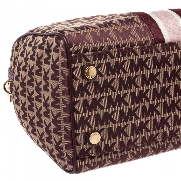 Pre Owned MICHAEL Michael Kors Burgundy Canvas and Leather Bedfod Boston Bag