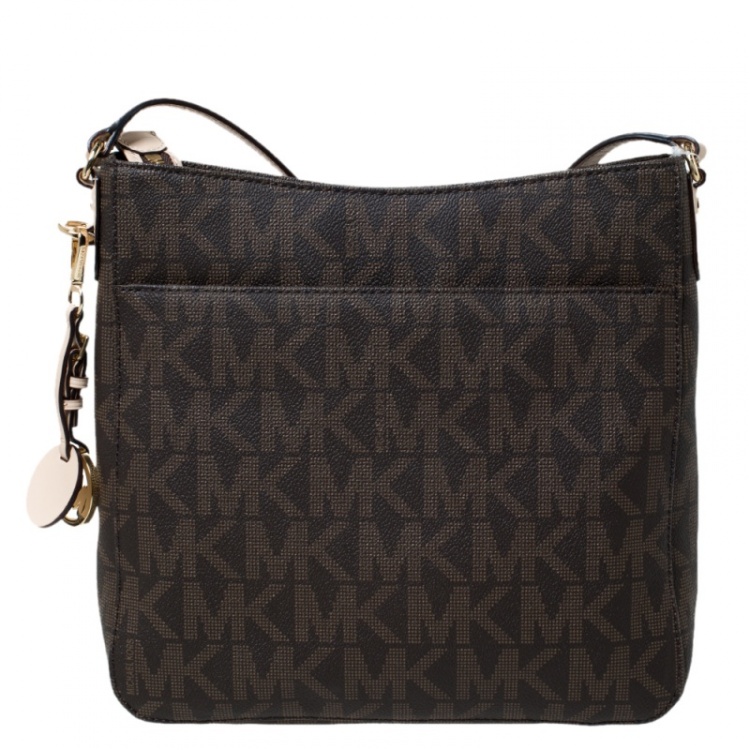 Pre Owned Michael Michael Kors PVC Large Jet Set Travel Messenger Bag
