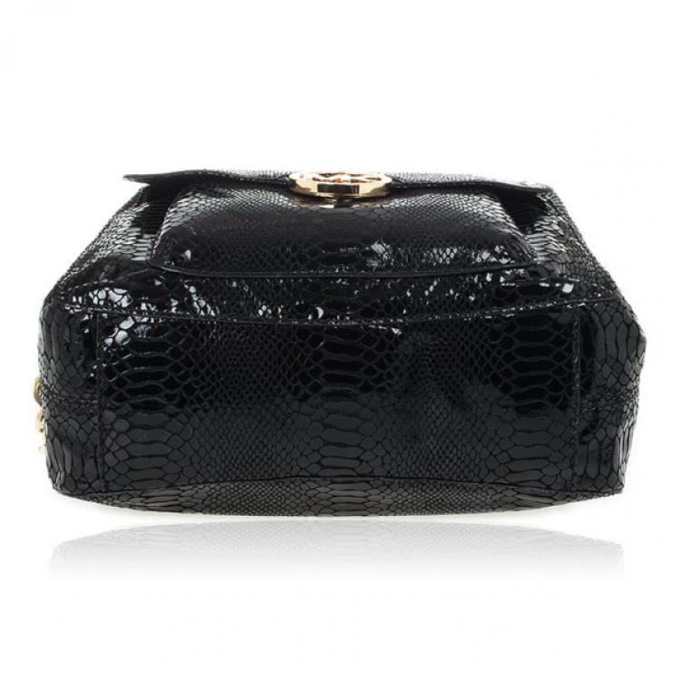 Pre Owned MICHAEL Michael Kors Black Python Embossed Fulton Satchel