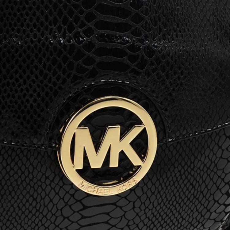 Pre Owned MICHAEL Michael Kors Black Python Embossed Fulton Satchel