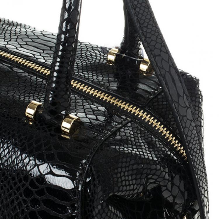 Pre Owned MICHAEL Michael Kors Black Python Embossed Fulton Satchel